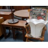 Teak dressing table, rocking chair, nest of tables and lamp