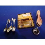 Set of 6 Silver teaspoons, 92g, pocket watch and spoon