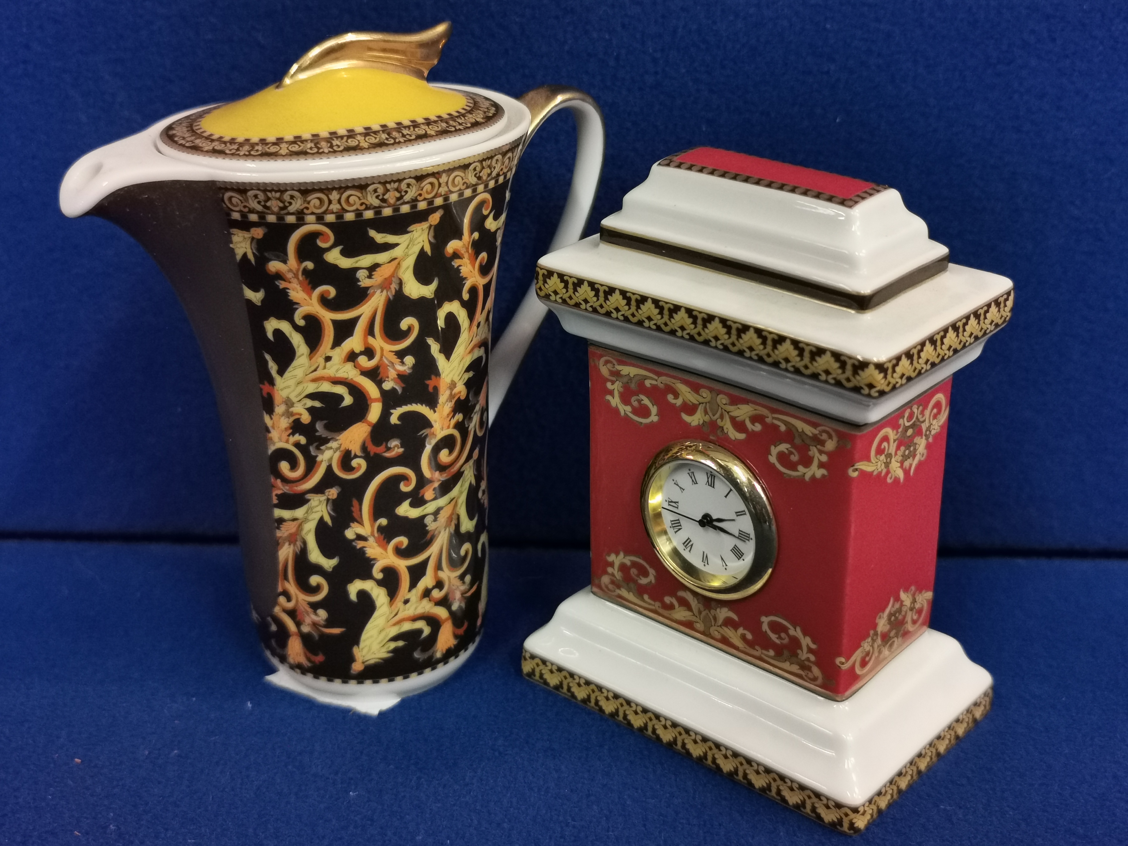 Rosenthal Versace Medusa Miniature Clock & Barocco Coffee Pot