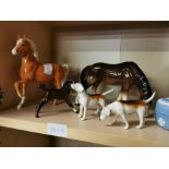 3 Beswick horses plus 2 hounds
