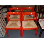 4 Mahogany dining chairs and set of 4 Carimate Chairs by Vico Magistretti Modello red, wine racks