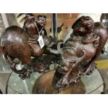 Pair of Oriental Wooden Carved Farmer & Buffalo Figures