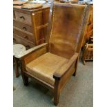 Mouseman Yorkshire Oak Large Leather High-Backed Armchair