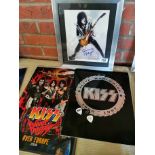 Kiss signed photo + 2 Concert programmes & Guitar pics