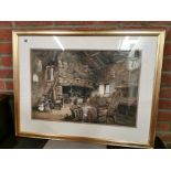 Print of old stone cottage living room