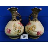 Pair of Antique Vienna Ernst Wahliss Floral Jugs - 14.5cm high