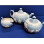 3 piece Wedgwood Blue Jasperware tea service