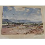Watercolour of man ploughing by Fred Lawson