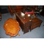 Collection of furniture incl 2 drop leaf tables, plant stand, saddle stool, pictures, coffee table