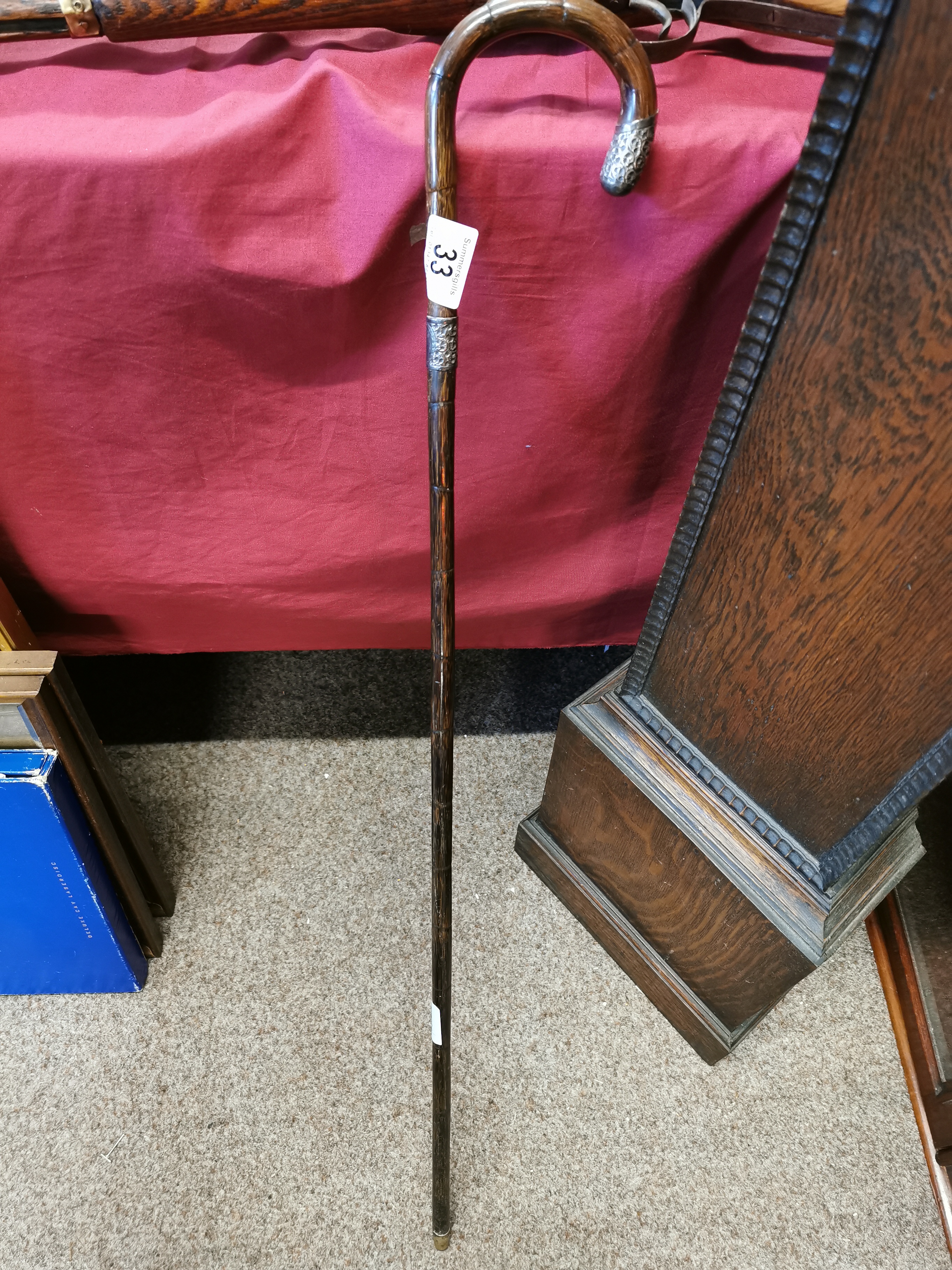 Silver-Topped Walking Cane - 92cm long, Birmingham 1919 hallmark