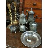 Candlesticks and pewter ware