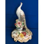 Royal Crown Derby Porcelain Floral Peacock Figure - 21cm high