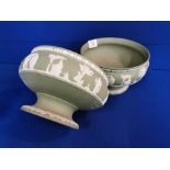 Pair of Wedgwood Jasperware Green Pedestal Fruit Bowls