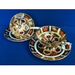 Pair of Royal Crown Derby Imari 1128 Tea Cups & Saucers