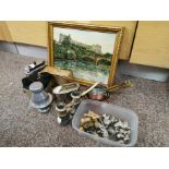 Misc items; money box, picture, cigarette lighters