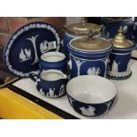 Set of Wedgwood & Adams Cobalt Blue Jasperware Pieces