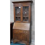 Oak inlaid bureau bookcase