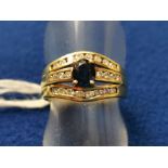 Sapphire & Diamond 18ct Dress Ring w/24 miniature diamonds around a central sapphire, size L (+0.5)