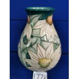 Moorcroft Green Floral Vase - signed J Moorcroft & Rachel Bishop - 13cm high
