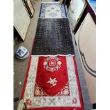 3 rugs - red oriental 93cm x 156cm, Blue and Cream 93cm x 190cm, Blue 148cm x 94cm