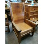 Mouseman Yorkshire Oak Large Leather High-Backed Armchair