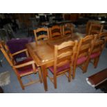 Repro oak extending dining table and 8 chairs plus chest of drawers