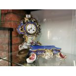 Antique French Le Roy a Paris Blue Floral Bouille-Style Mantle Clock