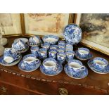 Blue and white coffee/tea set 36 pieces and 2 small plates