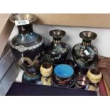Set of Oriental Cloisonne Vases, Pots & Napkin Rings