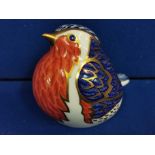 Royal Crown Derby Robin Bird Paperweight - silver stopper