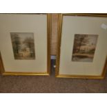 Pair of watercolours by E Booth in excellent condition