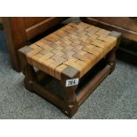 Mouseman Yorkshire Oak Leather Lattice Topped Rectangular Stool