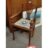 Yew arm chair with tapestry seat