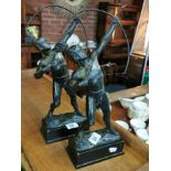 Pair of Cast Metal Archer Statuettes - 42cm high, marked H. Eichberg