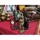 Group of Cast Iron & Brass Figures inc Miner & Cyclist