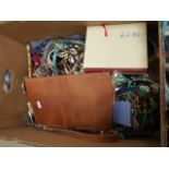 Box of costume jewellery and vintage handbag
