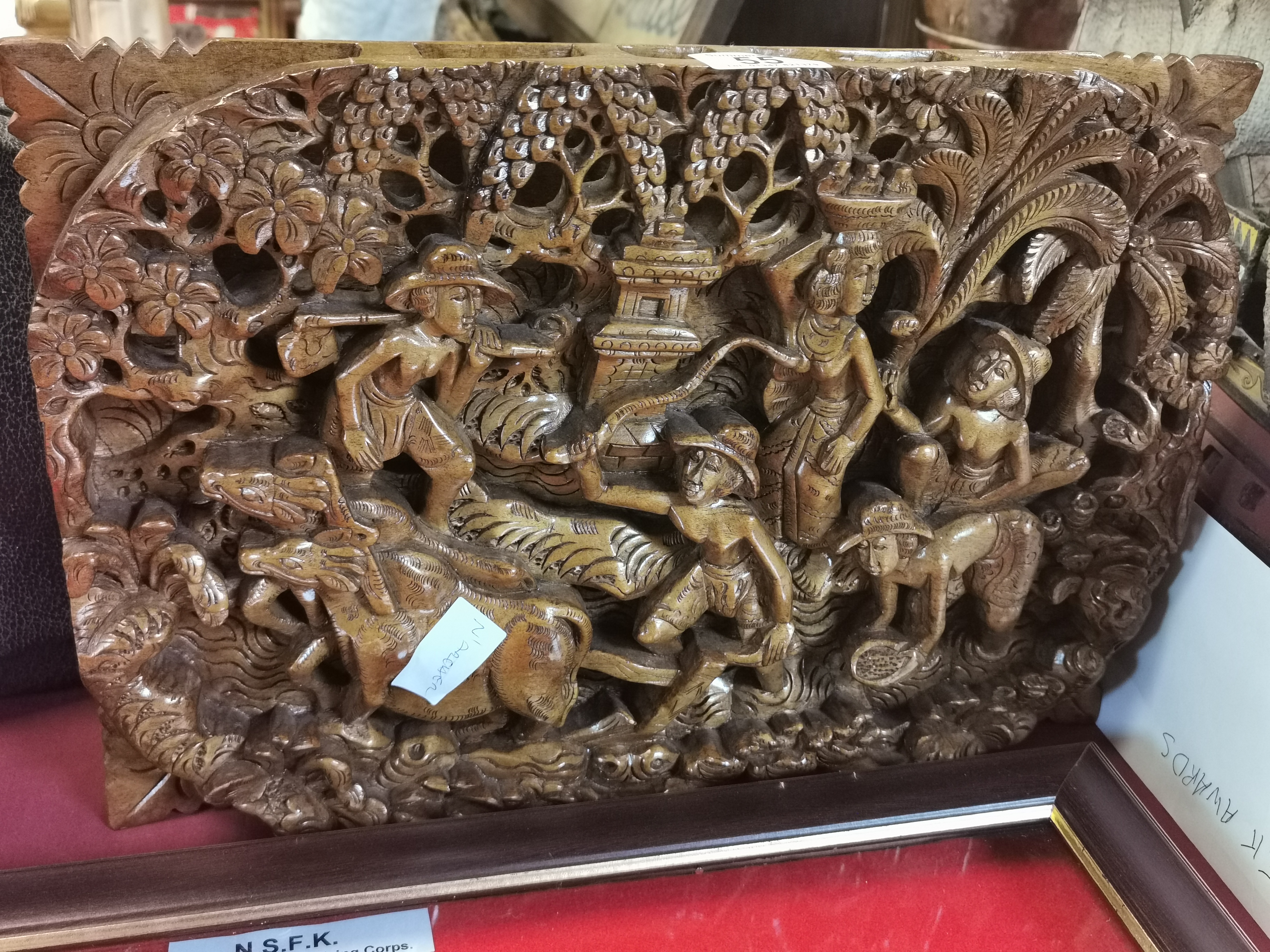 Indonesian 3D Carved Wooden Farming Plaque