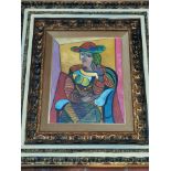 Cubist Oil on Canvas of a seated Lady by Guarda in the style of Picasso