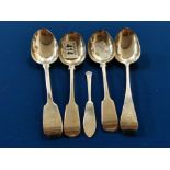 2 Silver serving spoons and butter knife 153g and 2 serving spoons