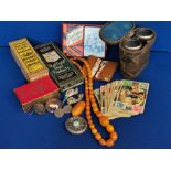 Collection of Ephemera, Card Games, Amber & Costume Jewellery