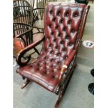 Red repro leather rocking chair