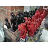 Chinese Resin Carved Red & Black Chess Set