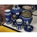 Set of Wedgwood & Adams Cobalt Blue Jasperware Pieces