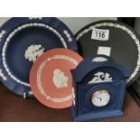 Wedgwood Jasperware Cobalt Blue Mantle Clock w/Decorative Plates
