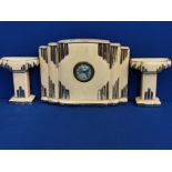 Art Deco Garniture French 'Scout' Pottery Mantle Clock - main clock piece measures 27cm by 20