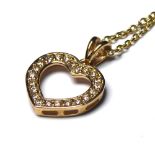 A 9CT GOLD AND DIAMOND PENDANT NECKLACE Heart form set with round cut diamonds. (approx 1cm x 1cm)