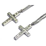 TWO 9CT WHITE GOLD AND DIAMOND CRUCIFIX PENDANT NECKLACES Pavé set diamonds on fine link white