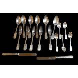 A 19TH CENTURY RUSSIAN SILVER PART CANTEEN OF CUTLERY Comprising six knives, six tablespoons, six