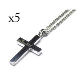 A COLLECTION OF FIVE 9CT WHITE GOLD CRUCIFIX PENDANT NECKLACES Plain form on fine link chain. (