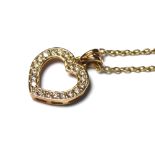 A 9CT GOLD AND DIAMOND PENDANT AND NECKLACE Heart form pendant set with diamonds. (approx 1cm x 1cm)